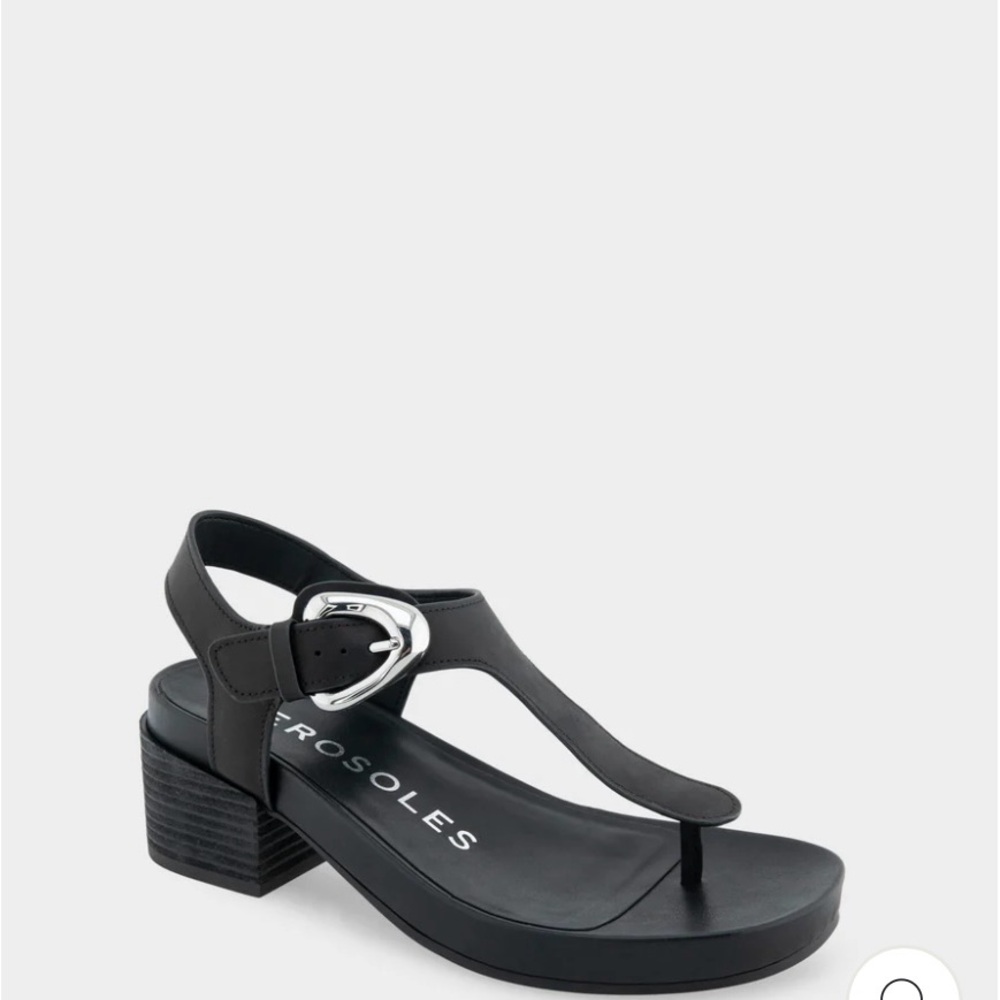 AEROSOLES Black California Sandals with Silver Accent